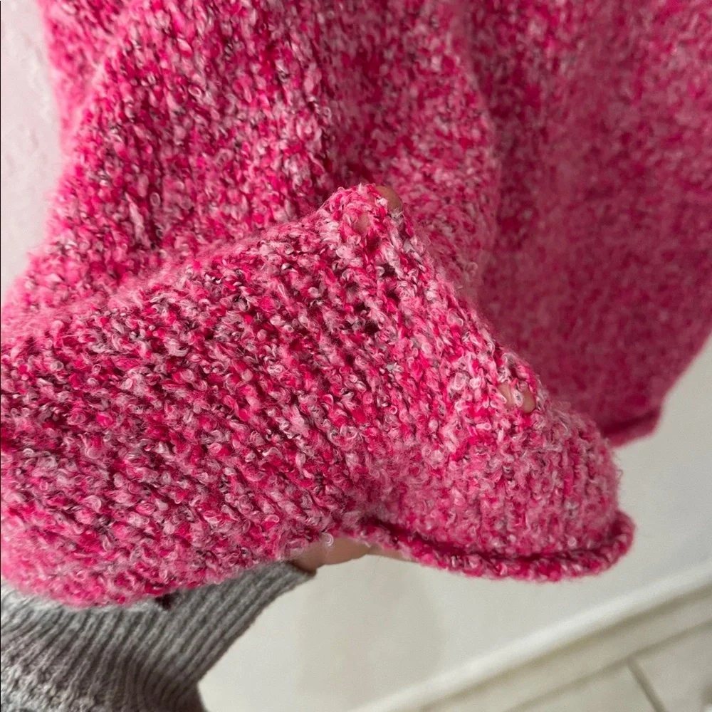 Free People BFF Cowl Neck Sweater Prickly Pear Pink XS Crop Oversized Knit